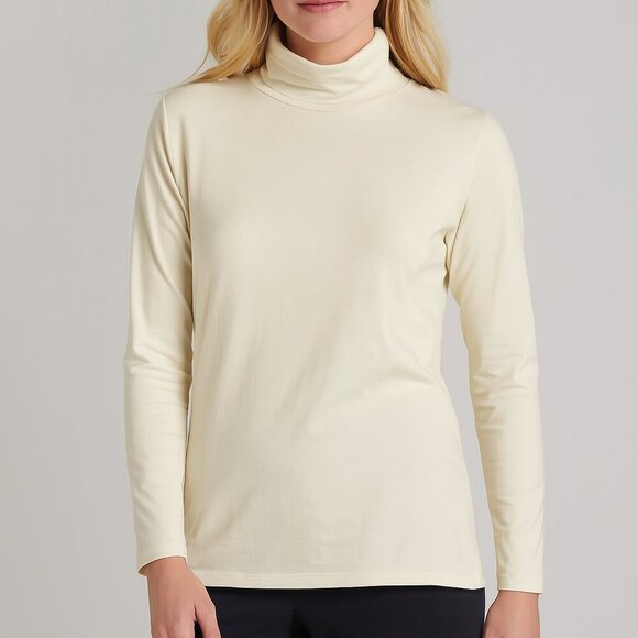 Peruvian Connection Women's Extreme T-Neck Turtleneck Pima Cotton in Cream L - Picture 1 of 7